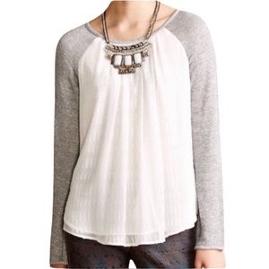 Anthropologie "Sunday in Brooklyn" Mixed Media Ivory Floral Top